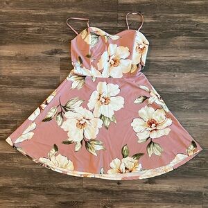 Papaya Pink Floral Flared Sun Dress - Size L